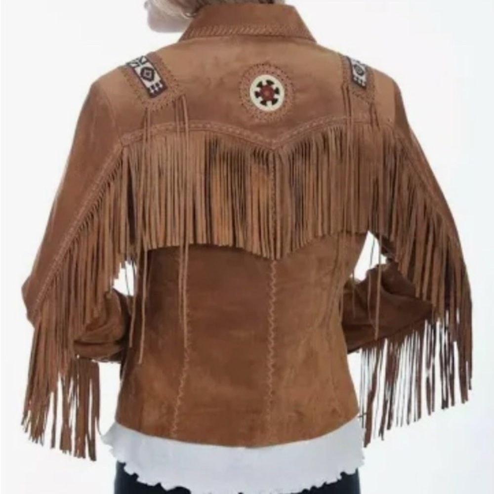 Scully Western Wear Beaded Fringe Jacket in honey leather. New with tags.